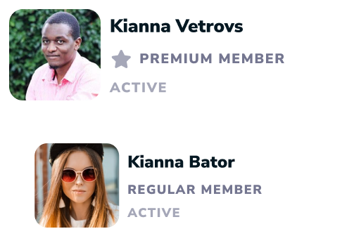Member profile preview, showing picture, name, job title and status.