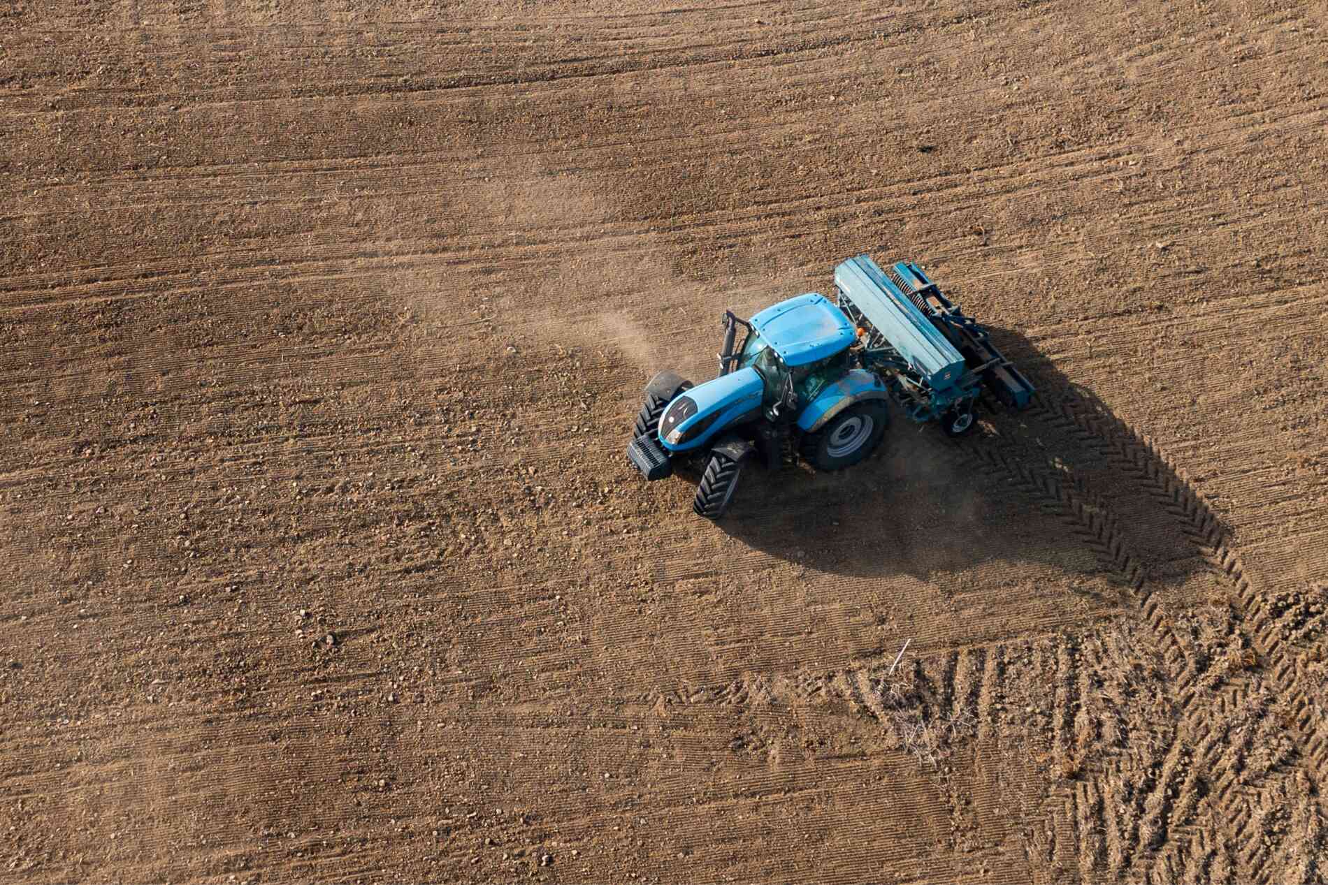 A tractor working in the field.